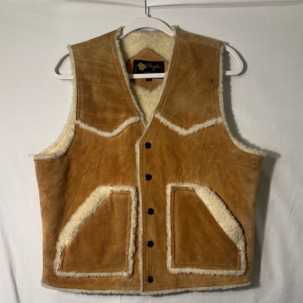 Vintage  suede and sherpa-lined western vest.